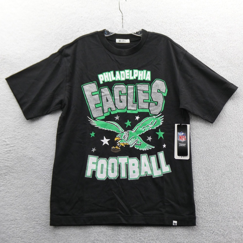 47 Brand Shirt Womens Small Philadelphia Eagles Black Silver Glitter Football